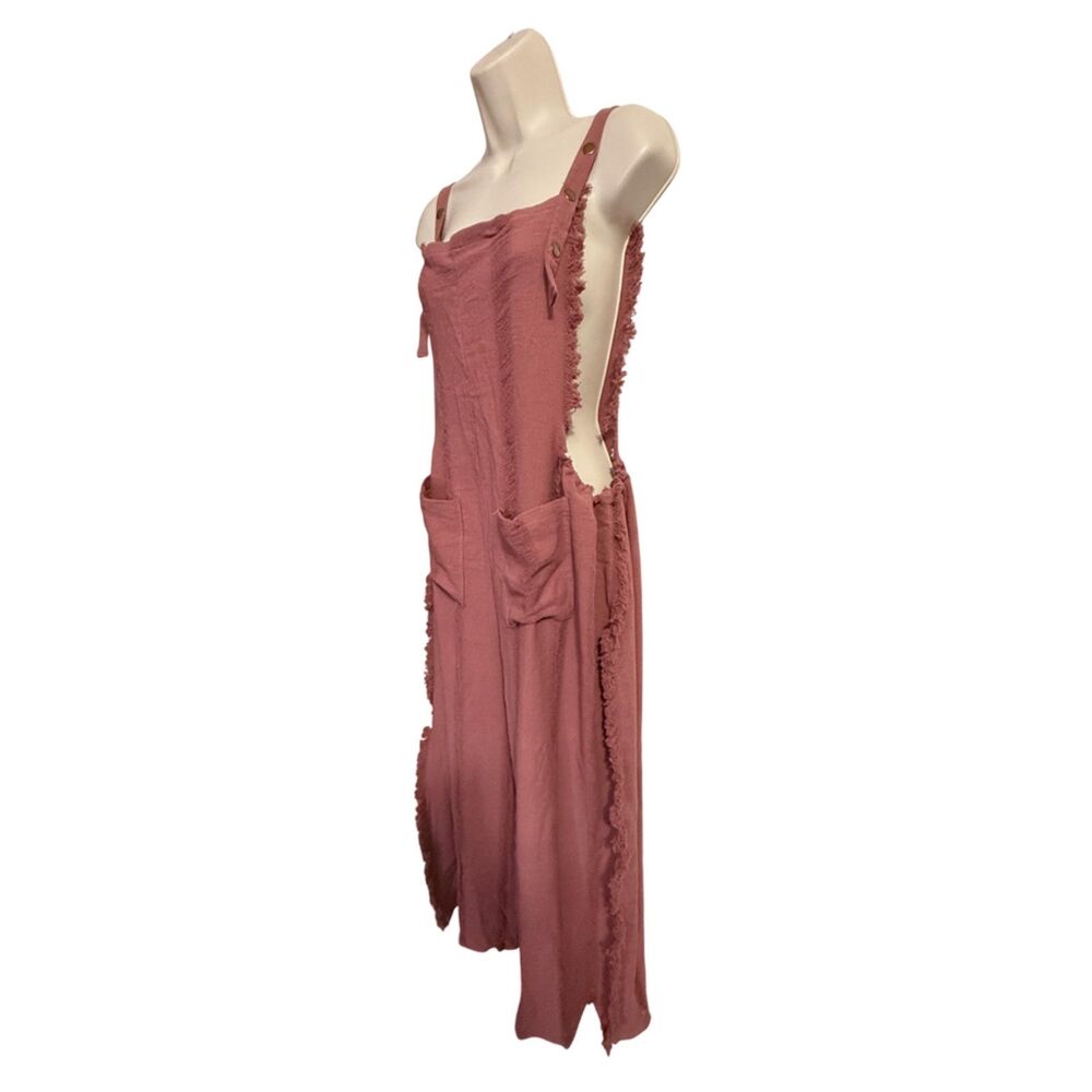 Piel De Mar Beachwear Mauve Wide Leg Fringe Overall Jumpsuit Cover Up Size M - Picture 4 of 10